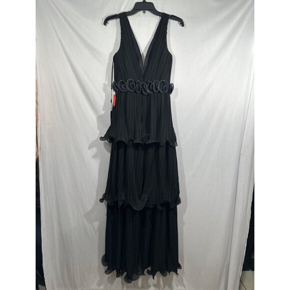 NWT $398 IEENA Mac Duggal [ 4 ] Rosette Ruffle Layered Rosette Dress Gown black‎ - Picture 12 of 14